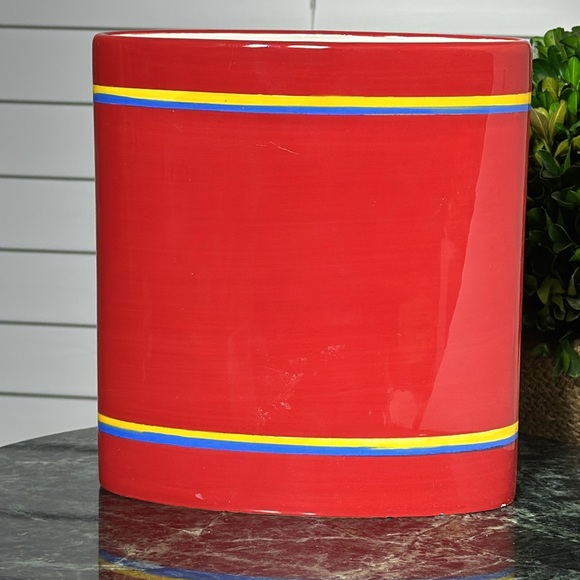FTD Planter Flower Vase Red With Blue And Yellow Stripes - Picture 5 of 6
